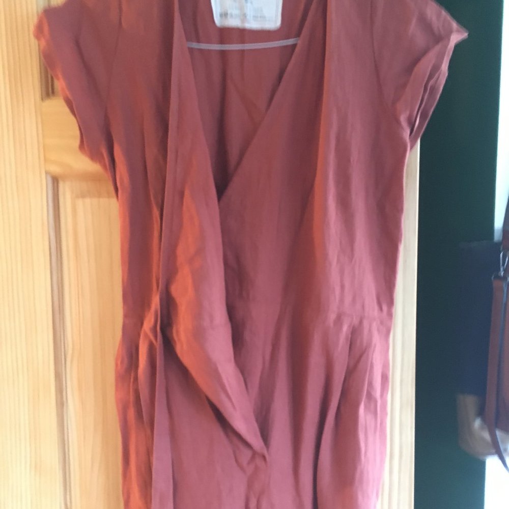 Wrap Linen Jumpsuit - Rust- Medium - image 2